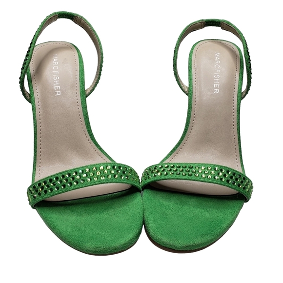 Marc Fisher | Batila Lime Green Embellished Open Toe Stiletto Heels Women's 7 - Picture 3 of 12